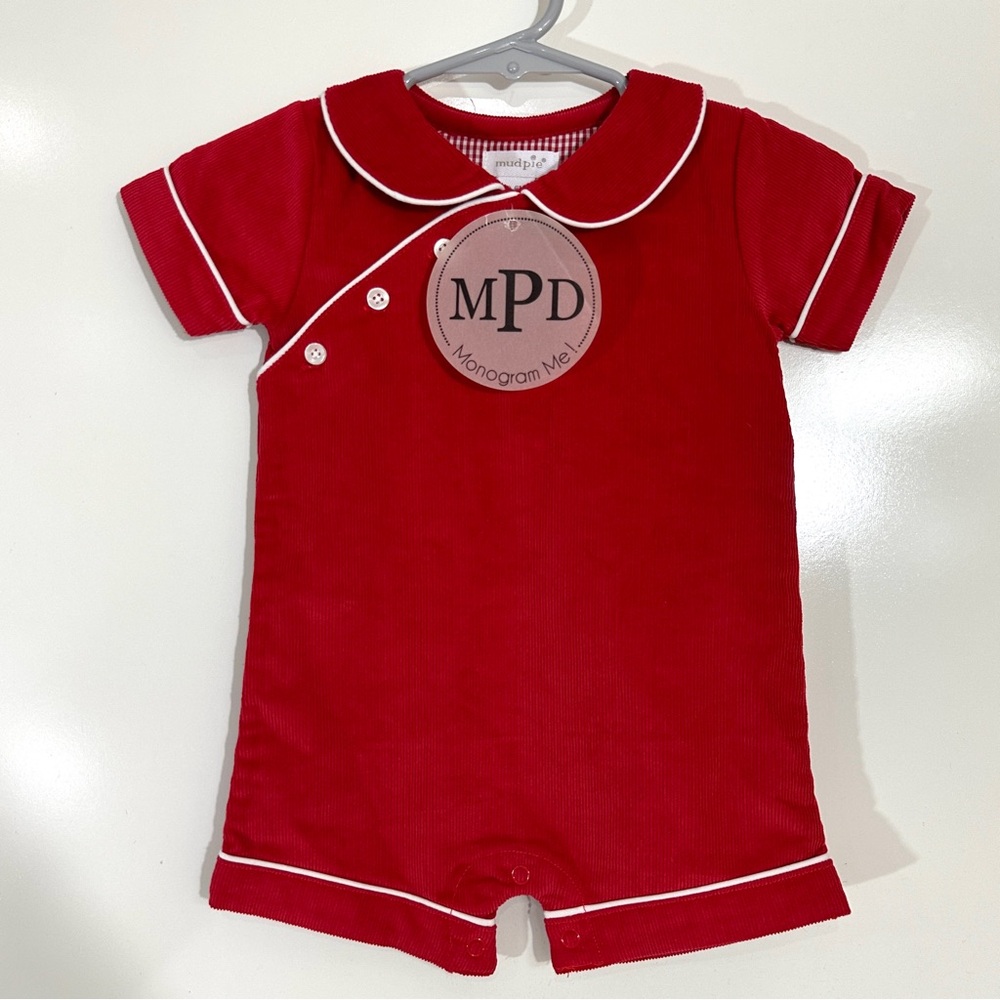 Mud Pie Baby Boy Red Corduroy Romper - Picture 3 of 6